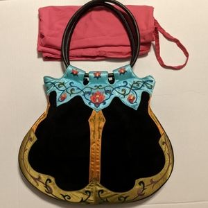 NWOT Papillon Black Velvet Embroidered Purse. One of a kind!